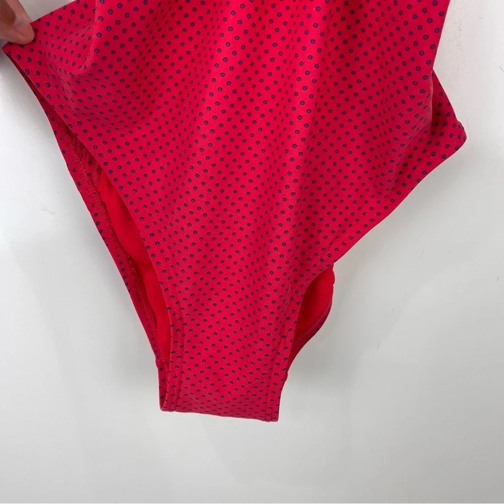 DKNY Red One Piece Swimsuit Blue Polka Dot Cut Outs Women's Size 12 - Picture 5 of 6